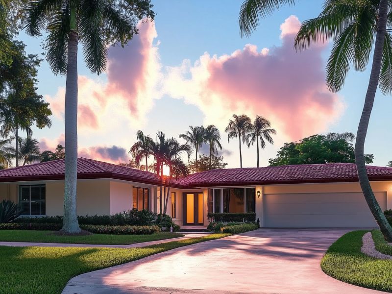 Über einem Haus in Florida geht die Sonne auf.
