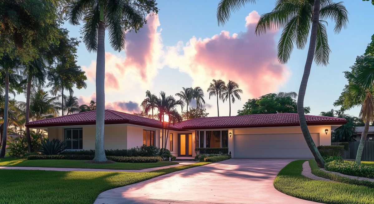 Über einem Haus in Florida geht die Sonne auf.