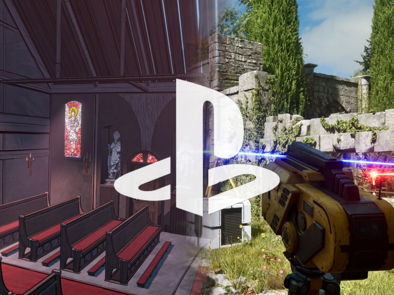 Screenshots aus den Spielen Blue Prince und The Talos Principle: Reawakened. Versehen mit dem PlayStation-Logo.